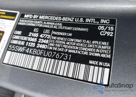 2015 Mercedes-Benz C 300 Luxury 4Matic из США, поврежденный, VIN 55SWF4KB0FU076731